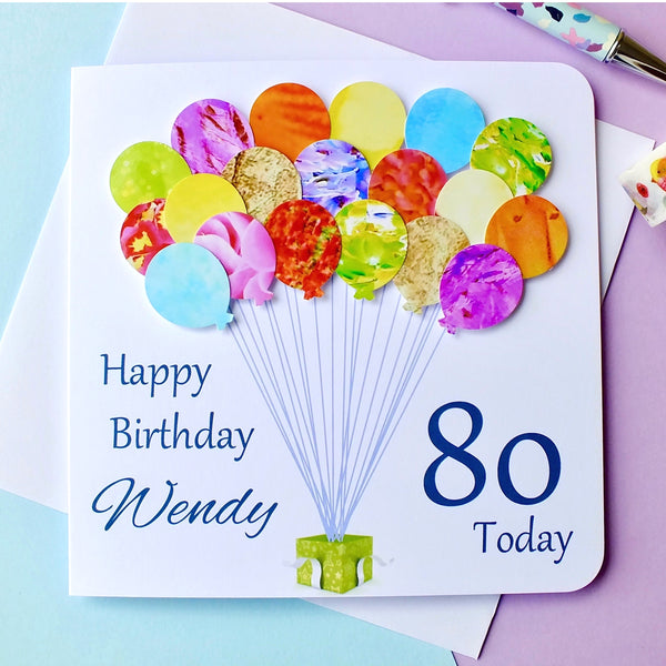 80th Birthday Card - Balloons, Personalised Front