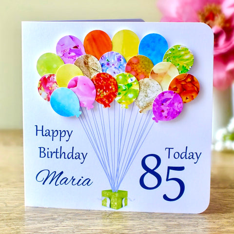 85th Birthday Card - Balloons, Personalised Main
