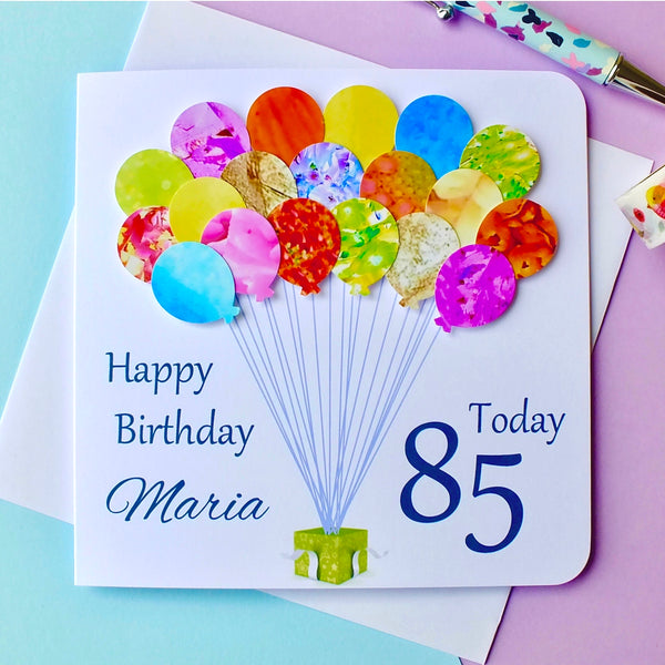 85th Birthday Card - Balloons, Personalised Front