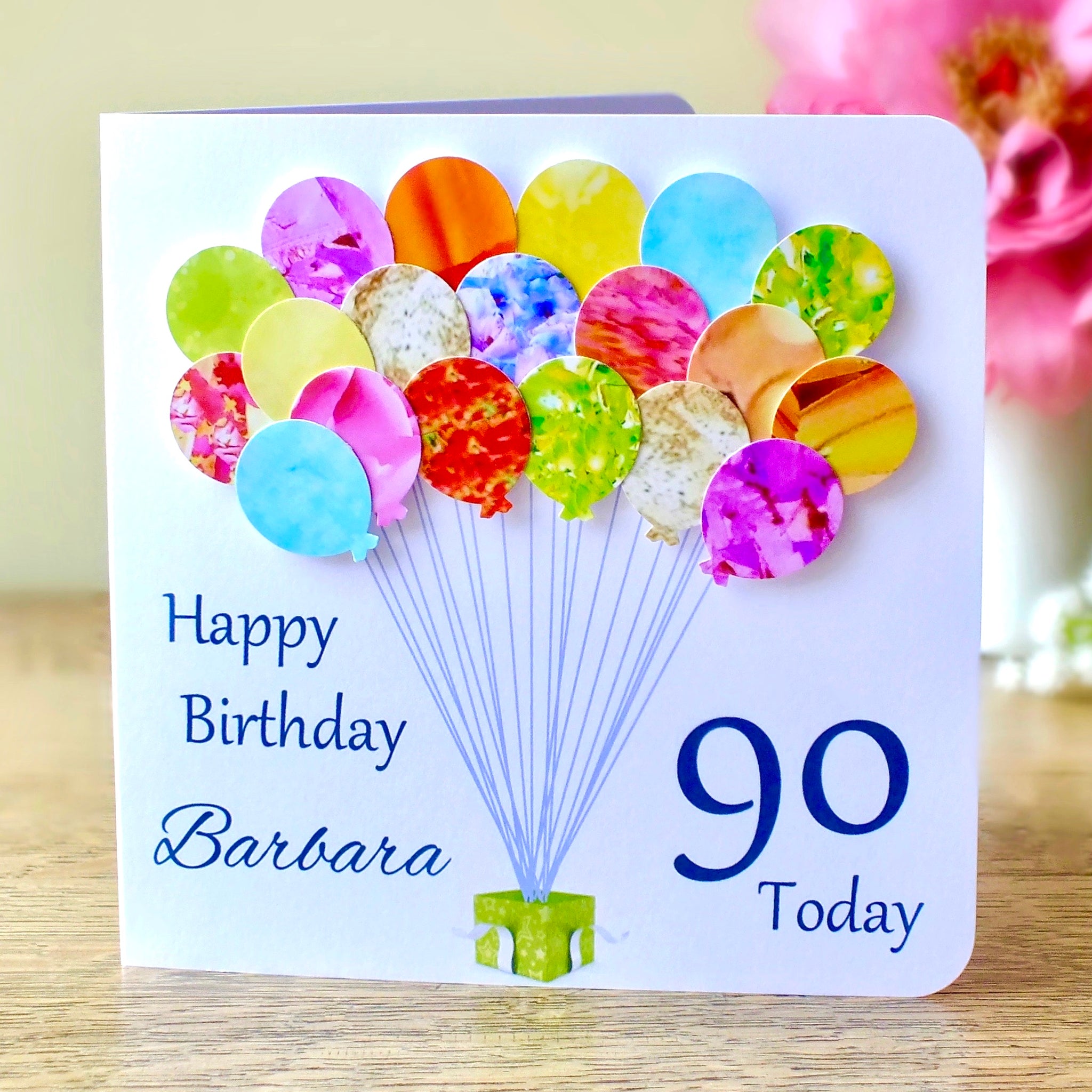 90th Birthday Card - Balloons, Personalised Main
