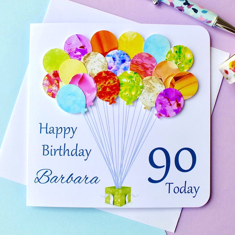 90th Birthday Card - Balloons, Personalised Front
