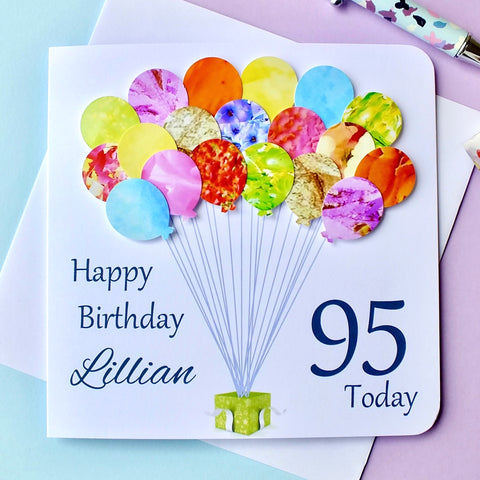 95th Birthday Card - Balloons, Personalised Front