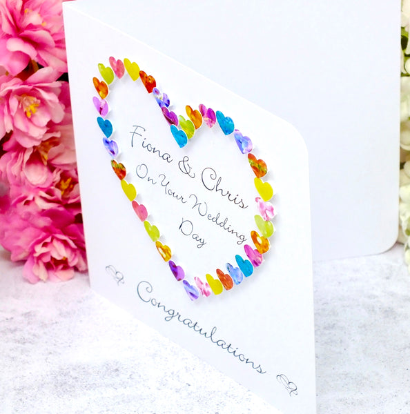On Your Wedding Day Card - Hearts, Personalised Side