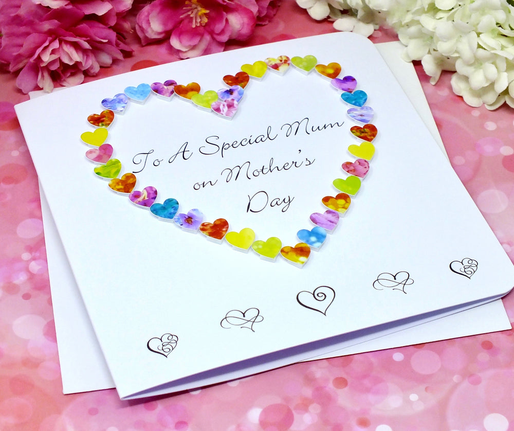 To a Special Mum on Mother's Day Card | Hearts Card | Bright Heart Design