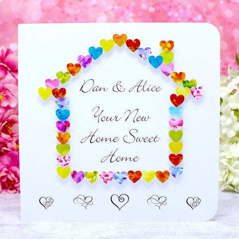 New Home Card - Hearts, Personalised Main