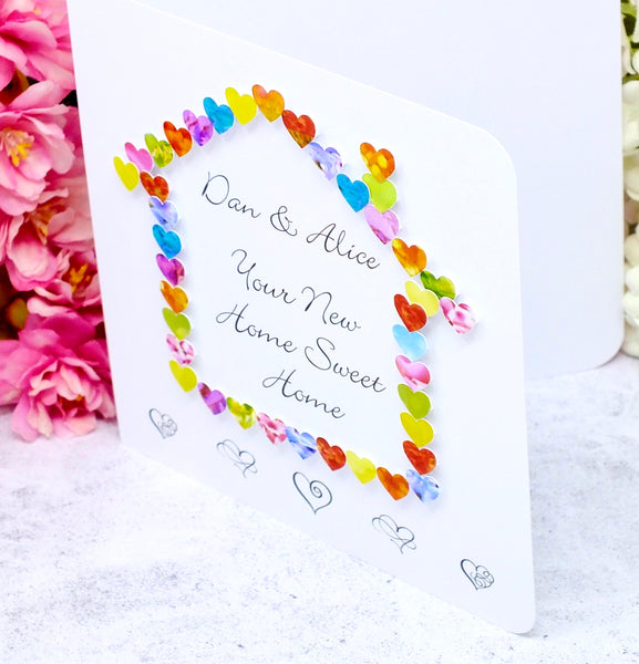 New Home Card - Hearts, Personalised Side