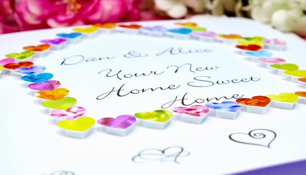 New Home Card - Hearts, Personalised Close Up