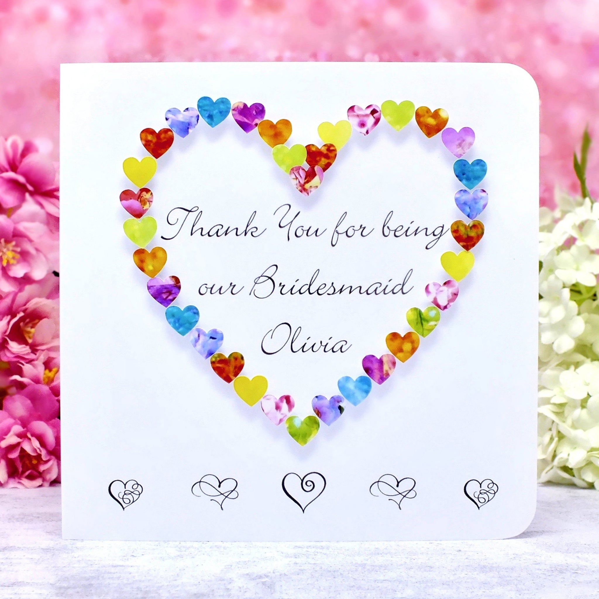 Thank You Bridesmaid Card - Hearts, Personalised Main