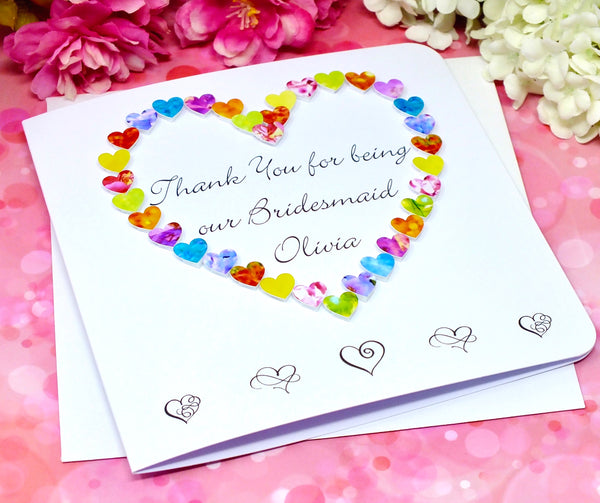 Thank You Bridesmaid Card - Hearts, Personalised Alternate