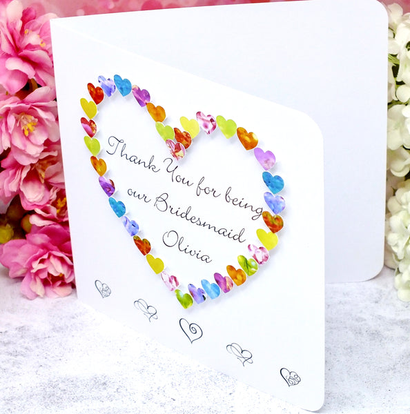 Thank You Bridesmaid Card - Hearts, Personalised Side