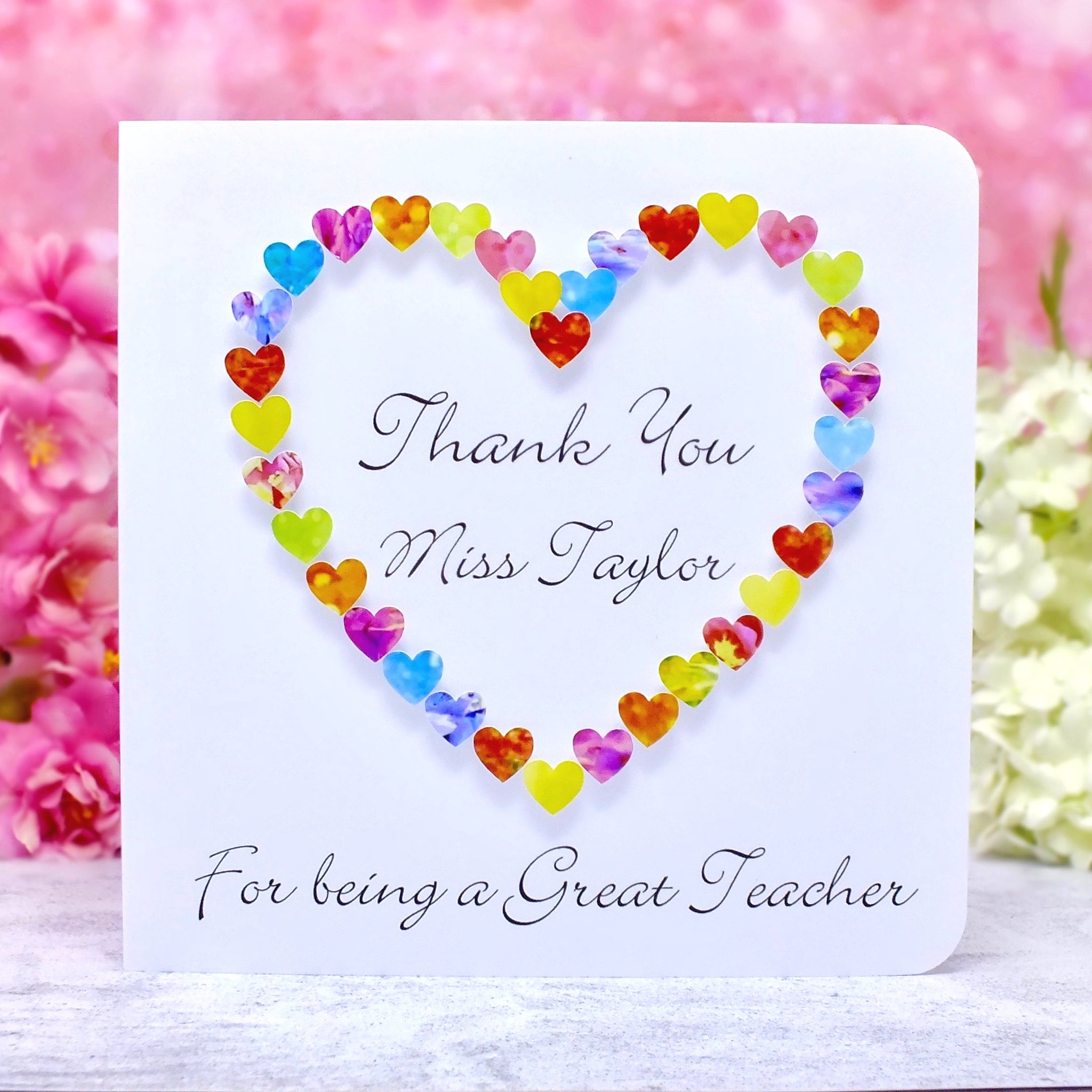Thank You Teacher Card - Hearts, Personalised Main