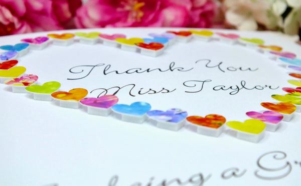 Thank You Teacher Card - Hearts, Personalised Close Up