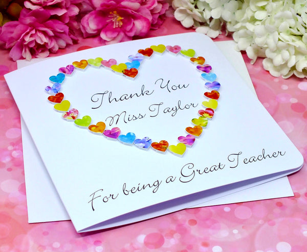 Thank You Teacher Card - Hearts, Personalised Alternate