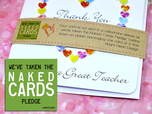 Thank You Teacher Card - Hearts, Personalised + Band