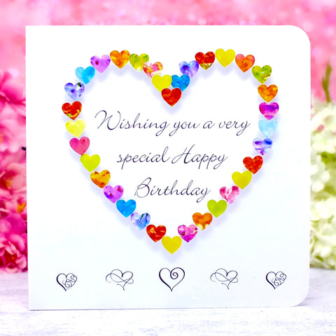 Birthday Card - 'Wishing you a very special Happy Birthday' - Hearts Main