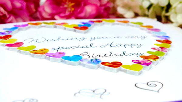 Birthday Card - 'Wishing you a very special Happy Birthday' - Hearts Close Up