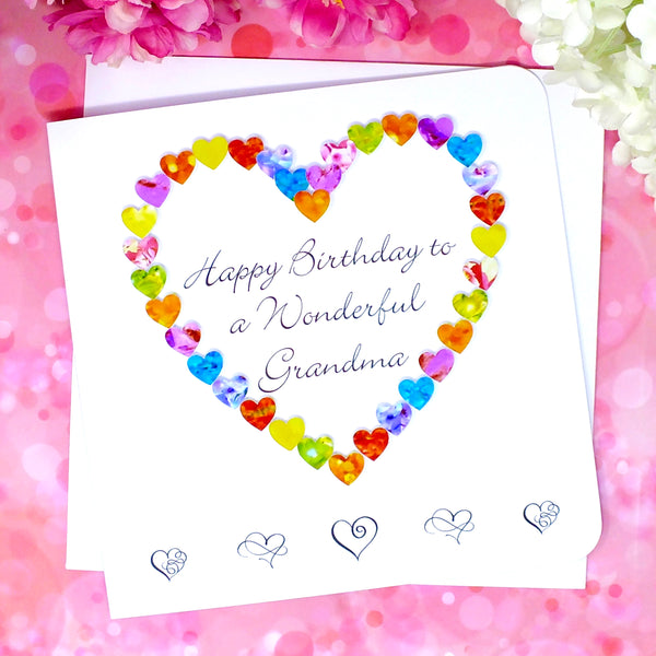 Wonderful Grandma Birthday Card - Hearts Front