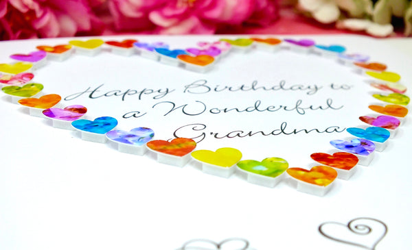 Wonderful Grandma Birthday Card - Hearts Close Up