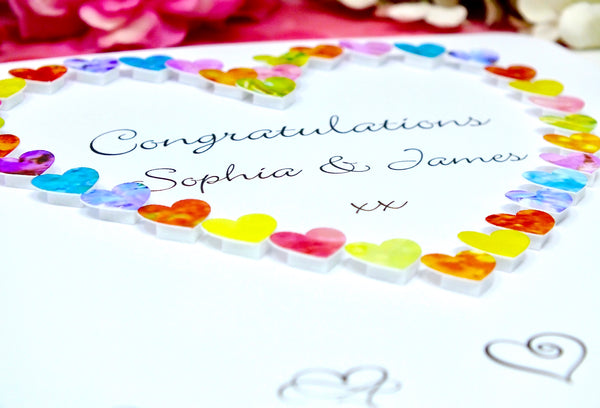 Congratulations Card - Hearts, Personalised Close Up