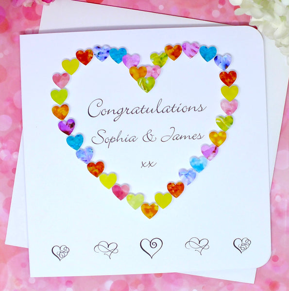 Congratulations Card - Hearts, Personalised Front