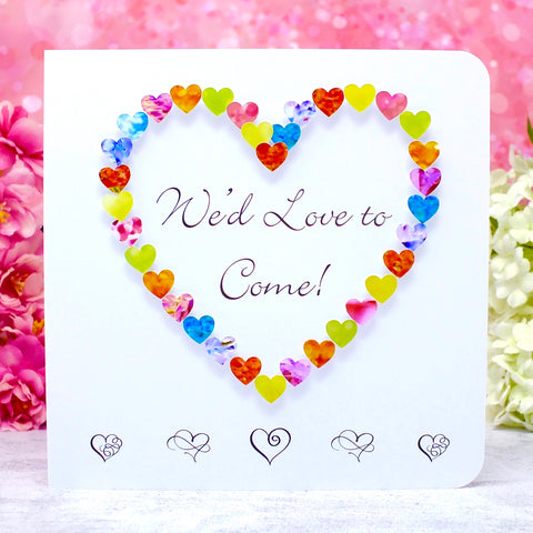 Wedding Acceptance Card, RSVP We'd Love to Come - Hearts Main