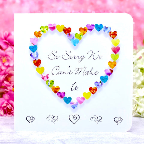 So Sorry We Can't Make It - Wedding Decline RSVP Card - Hearts Main