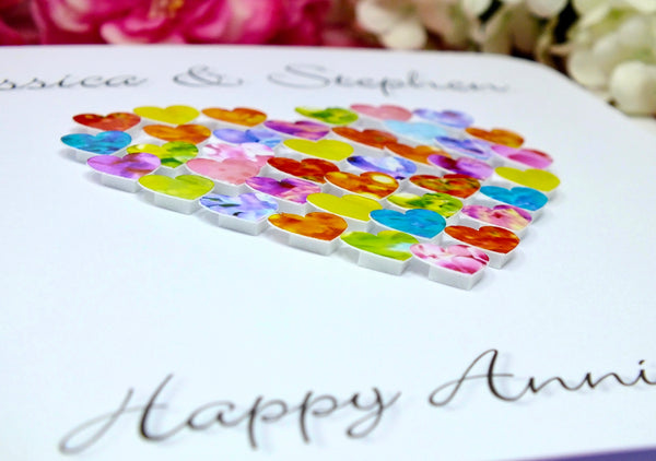 Happy Wedding Anniversary Card - Hearts, Personalised close up
