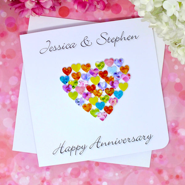 Happy Wedding Anniversary Card - Hearts, Personalised front