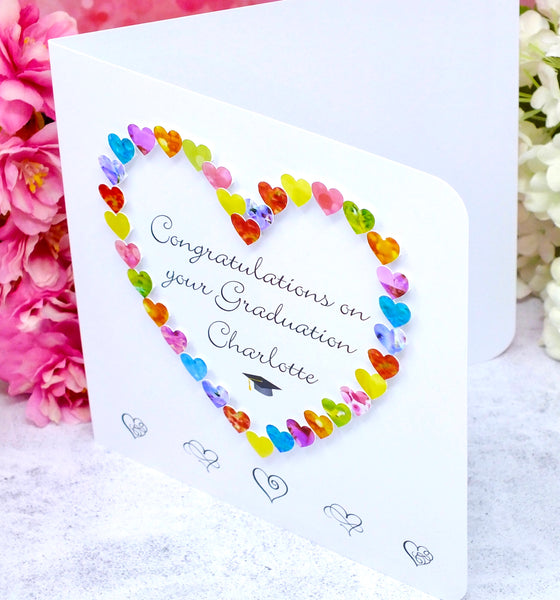 Graduation Card - Hearts, Personalised Side