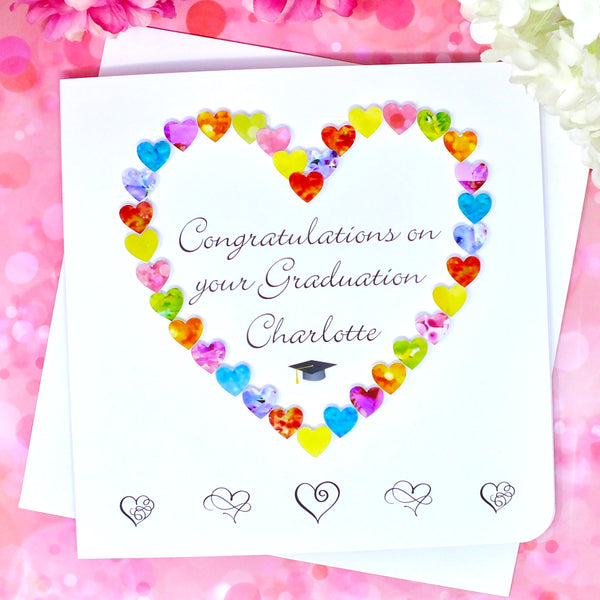 Graduation Card - Hearts, Personalised Front