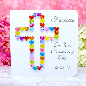 Christening Day Card - Hearts, Personalised Main