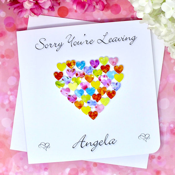 Sorry You're Leaving Card - Hearts, Personalised Front