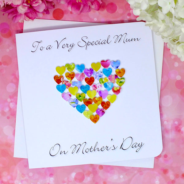 Special Mum on Mother's Day Card - Hearts Front