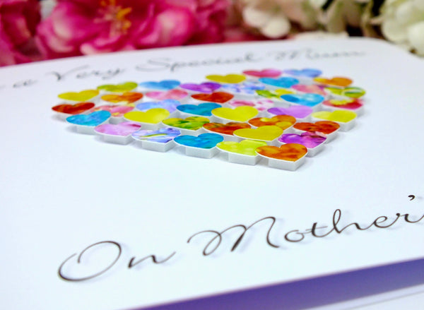 Special Mum on Mother's Day Card - Hearts Close Up