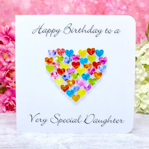Birthday Card for Daughter - Multi Coloured Hearts Main