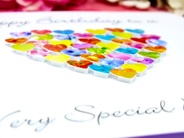 Birthday Card for Daughter - Multi Coloured Hearts Close Up