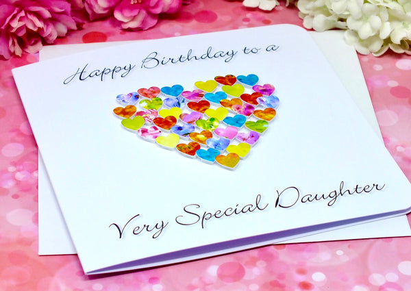 Birthday Card for Daughter - Multi Coloured Hearts Alternate