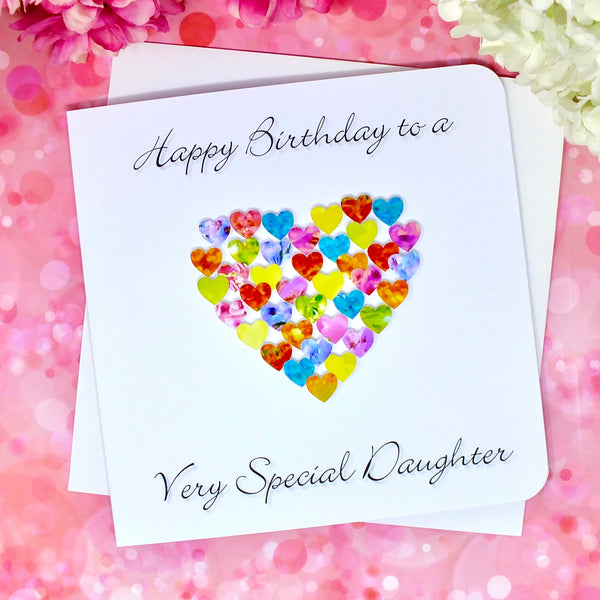 Birthday Card for Daughter - Multi Coloured Hearts Front