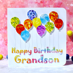 Grandson Birthday Card - Colourful Balloons