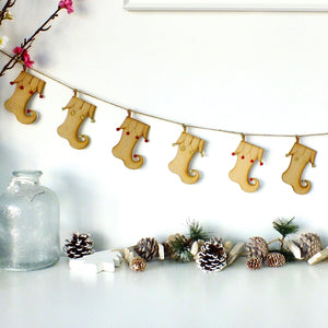 Wooden Elf Stocking Bunting - Hanging Christmas Garland Decoration main