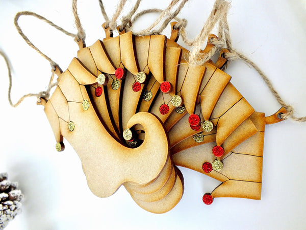 Wooden Elf Stocking Bunting - Hanging Christmas Garland Decoration Close 3