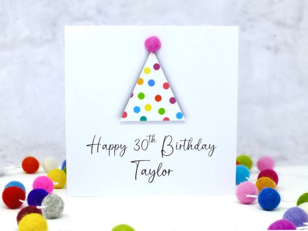 Any Age Personalised Birthday Card for Her - Party Hat