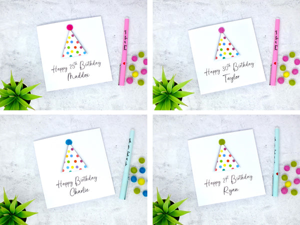 Any Age Personalised Birthday Card for Her - Party Hat