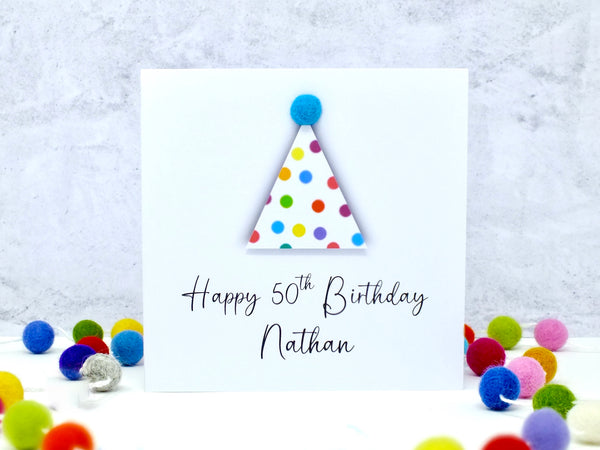 Any Age Personalised Birthday Card for Him - Party Hat