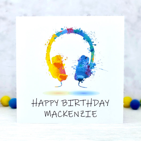 Personalised Birthday Card - Colourful Headphones