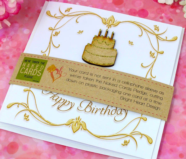 90th Birthday Card - Wooden Birthday Cake + Band