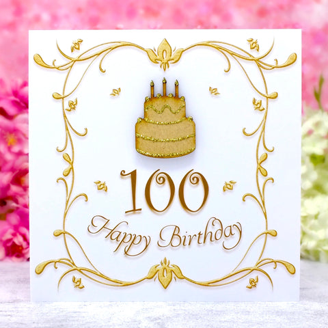 100th Birthday Card with Wooden Birthday Cake