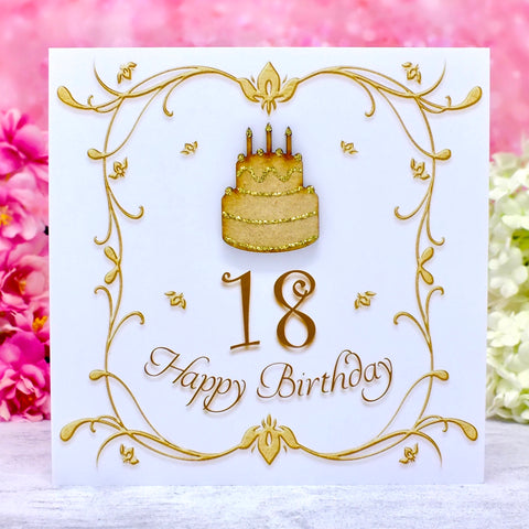 18th Birthday Card with Wooden Birthday Cake Main
