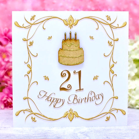 21st Birthday Card - Wooden Birthday Cake Main