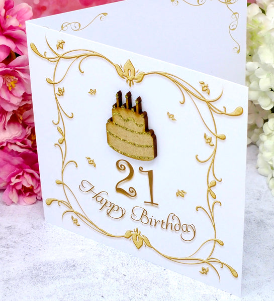 21st Birthday Card - Wooden Birthday Cake Side View